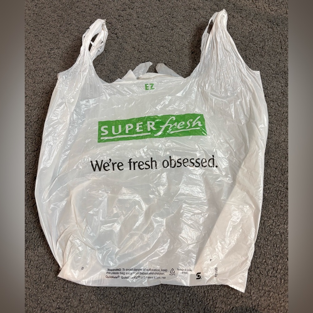 Vintage Super Fresh We’re Fresh Obsessed Plastic Grocery Shopping Bag White